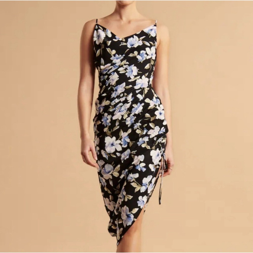 Abercrombie‎ & Fitch Floral Cowl Neck Maxi Dress Small Tall Black Blue NWT